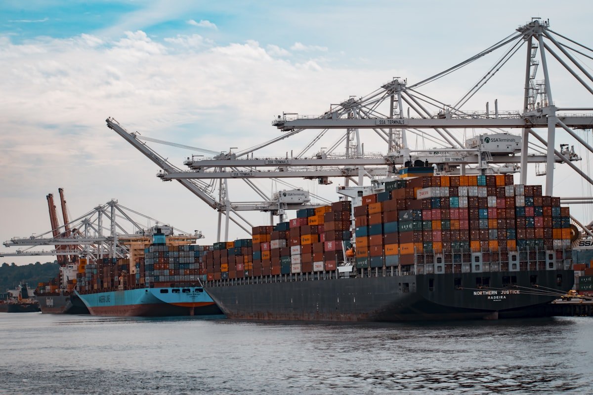 Containers being loaded at a logistics yard