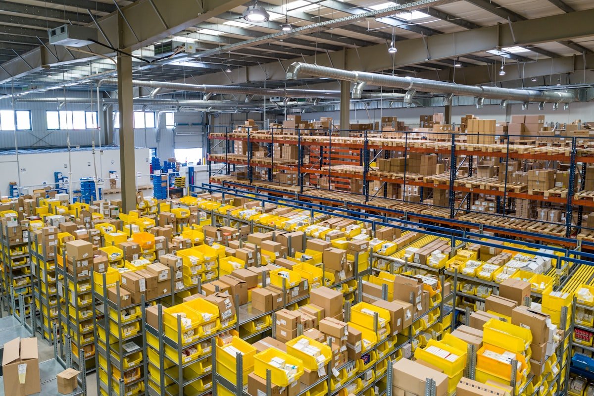 Forklift moving goods inside a warehouse