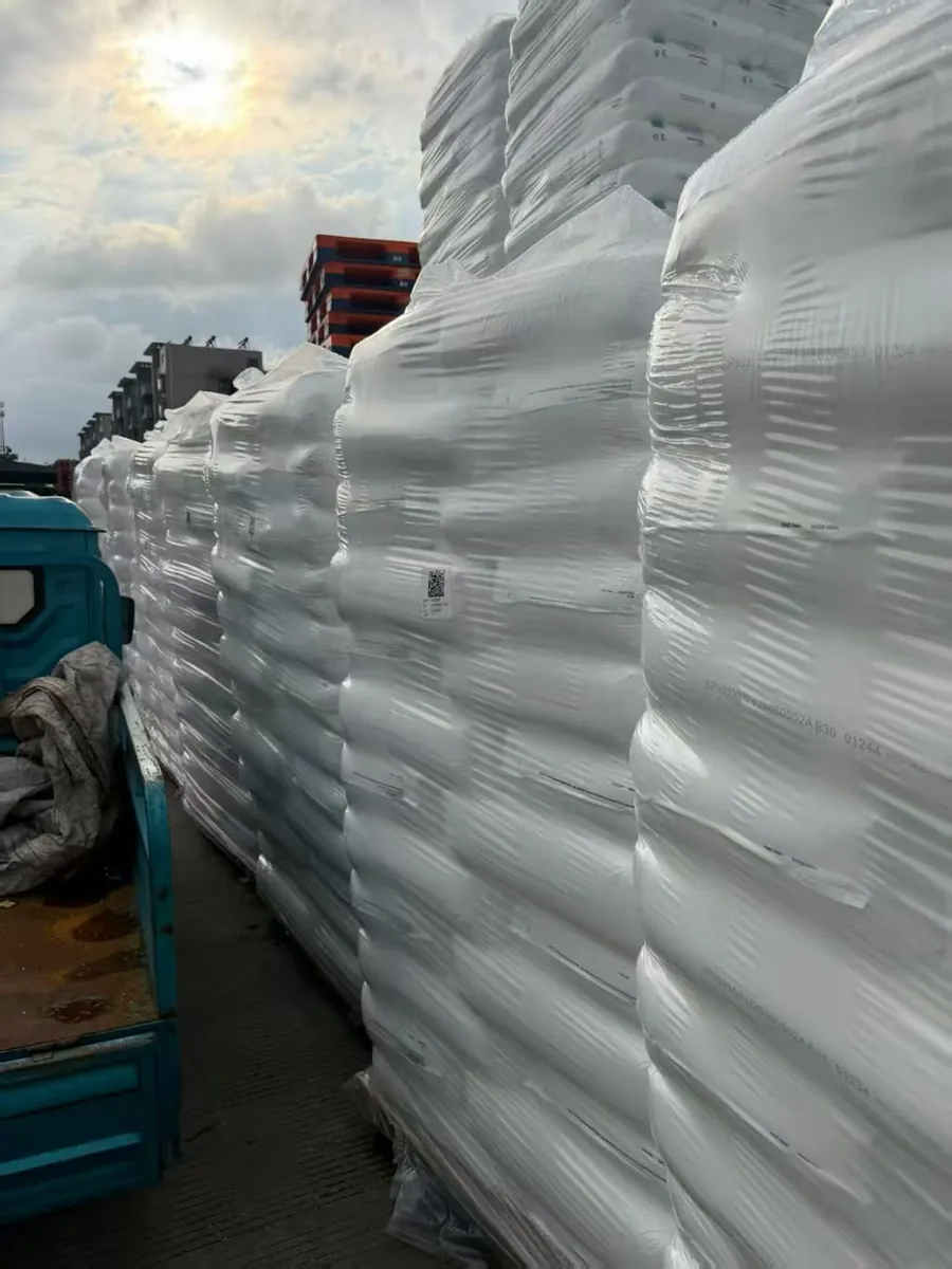 PP resin bags stacked outdoors